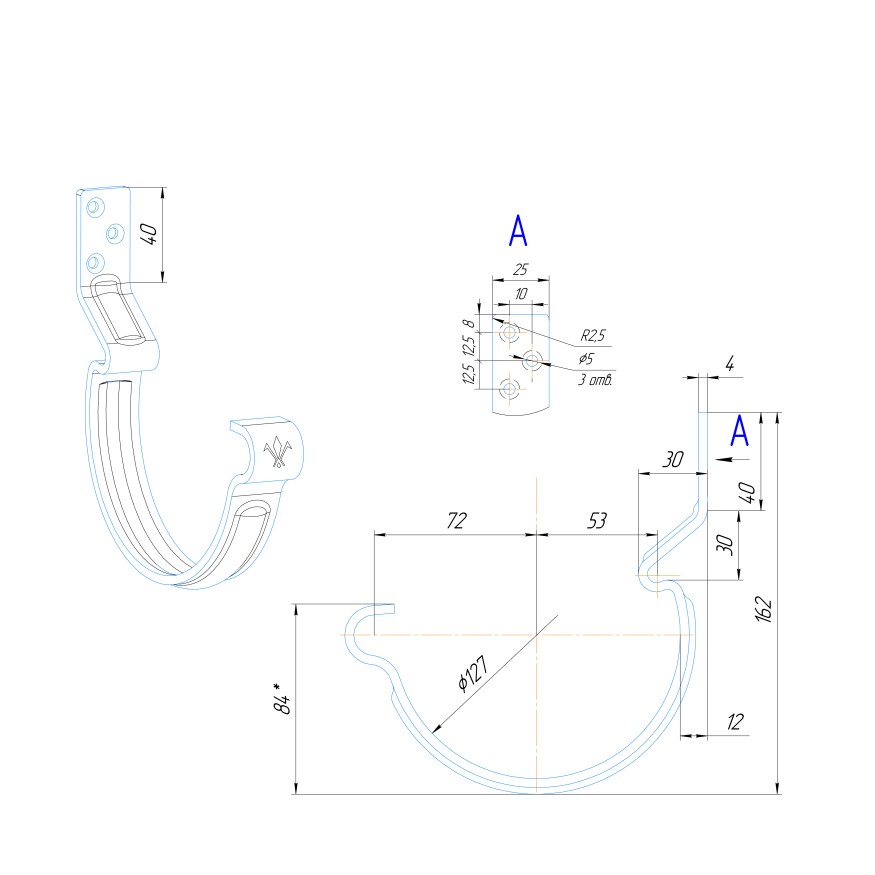 Крюк короткий усиленный модернизированный с комплектом крепления Aquasystem, PU MATT, RAL 8017 Коричневый 125/90 купить в Челябинске