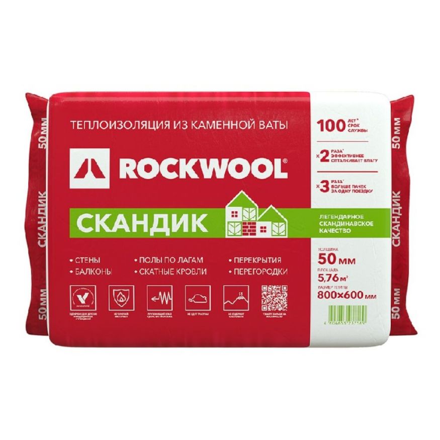 Утеплитель Лайт Баттс Скандик 50х600х800 Rockwool купить в Челябинске